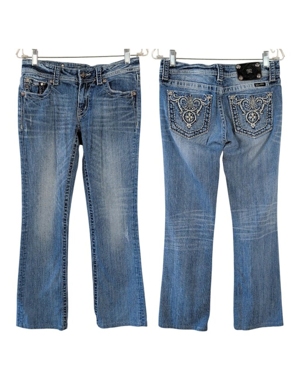 Miss Me Womens 29 Bootcut Embroidered Rhinestone Y2K Western Jeans low rise